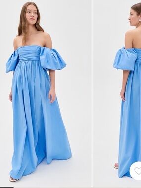 Emilia Off-Shoulder Puff Sleeve Maxi Dress in Light Blue